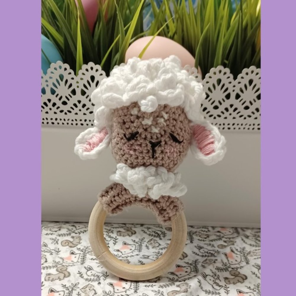 Hsndmade Amigurumi Lamb Rattle and Teether (Please feel free to bundle)